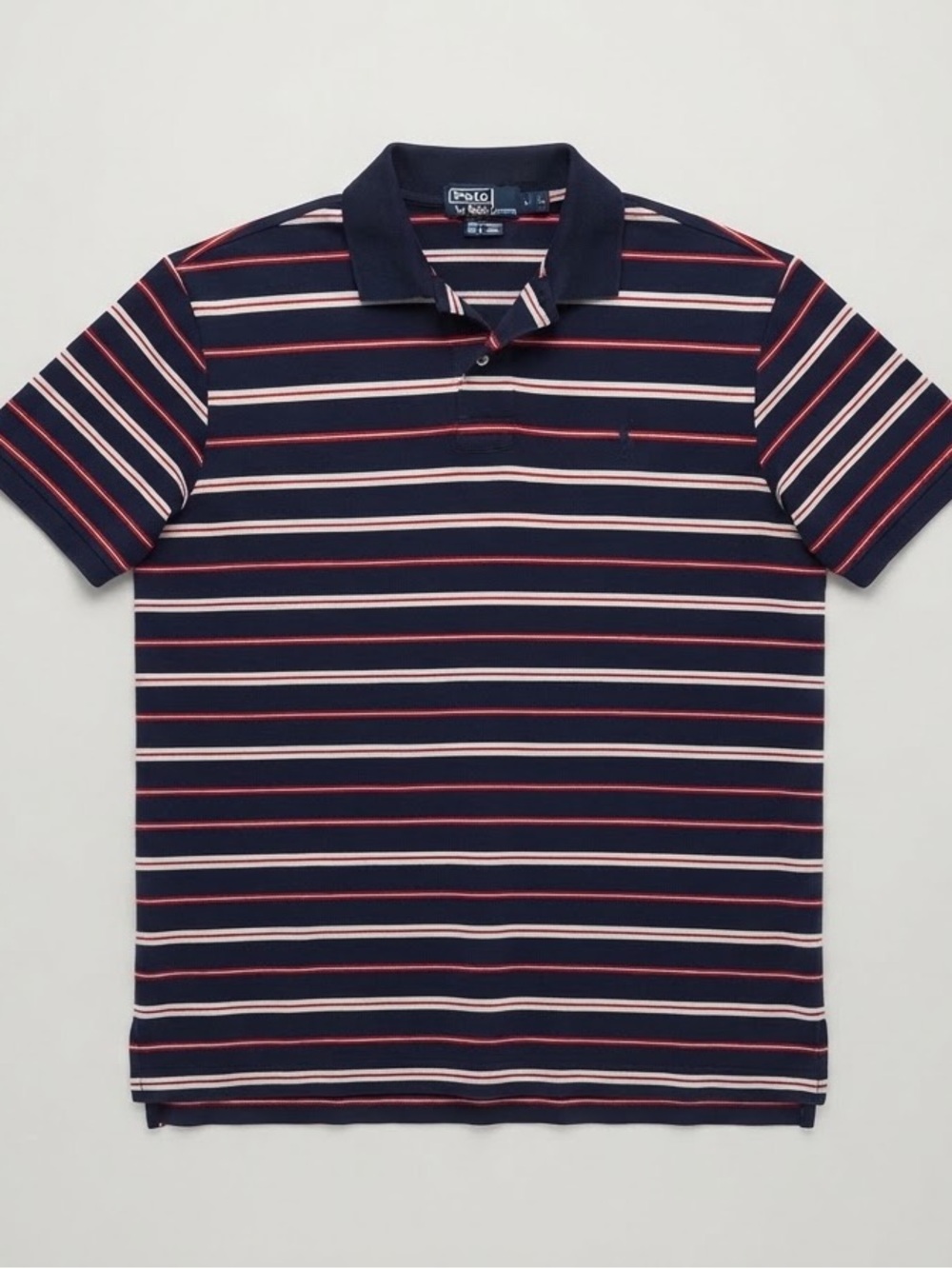 90s Polo by Ralph Lauren Multi Stripe Knit Shirt Vintage Blue Label Men’s Large
